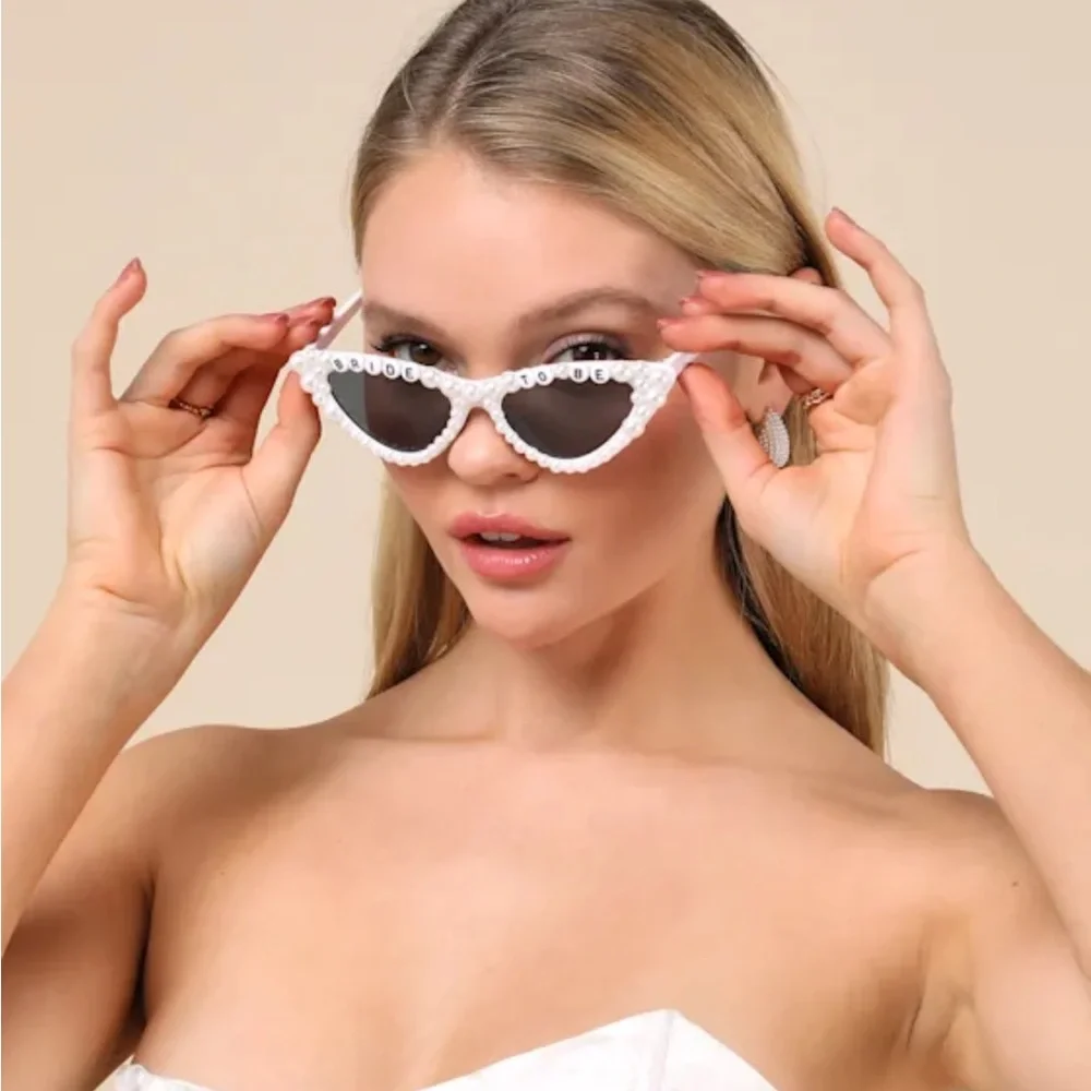 Lulus Lovebird Aesthetic White Pearl Cat-Eye Sunglasses - Picture 2 of 4